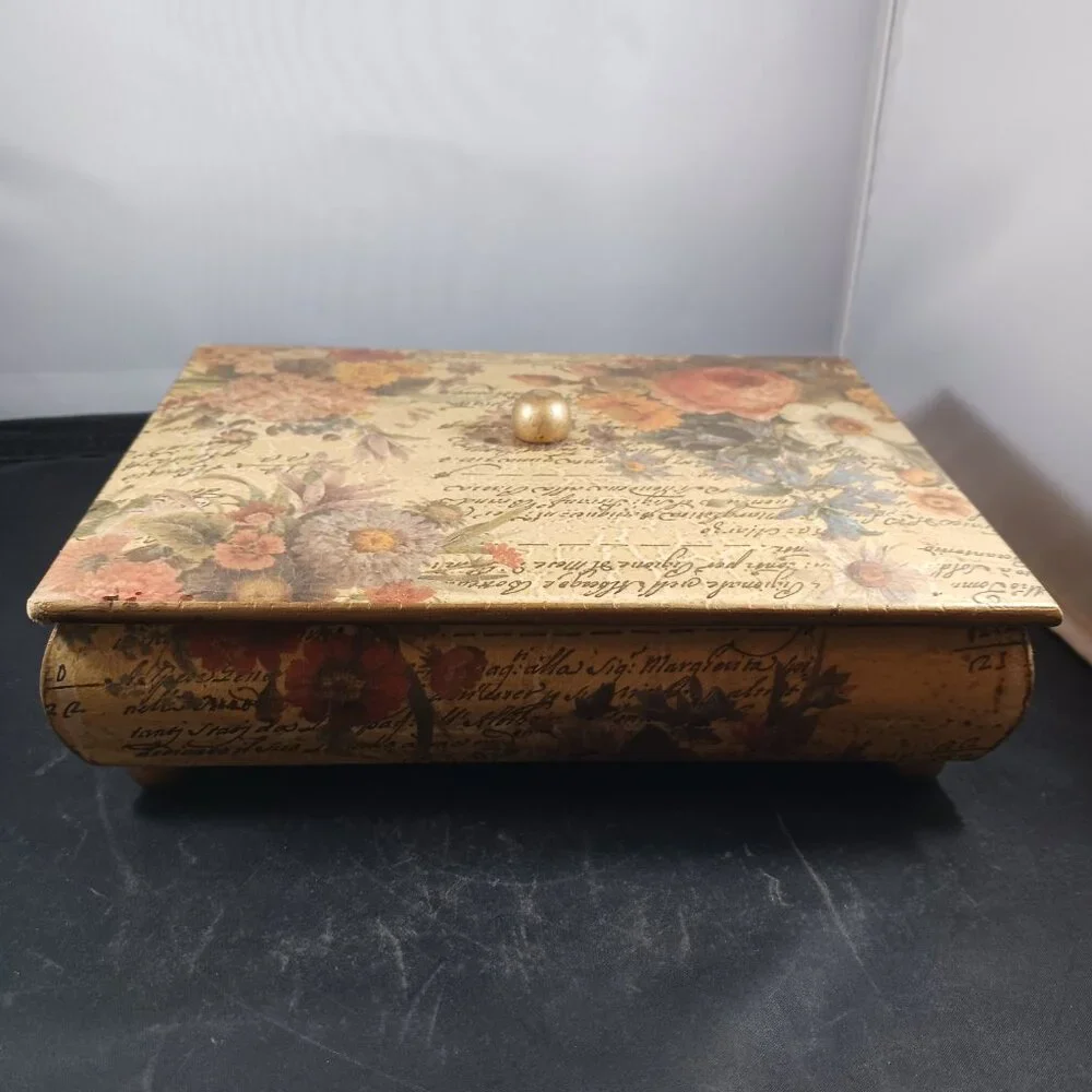 Vintage Floral Decoupage Box/Wood Decor Box Lidded